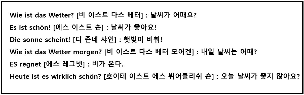 chapter 10) 독일어 초보 회화 공부하기 (날씨 표현) Chapter 10) 독일어 초보 회화 공부하기 (날씨 표현)