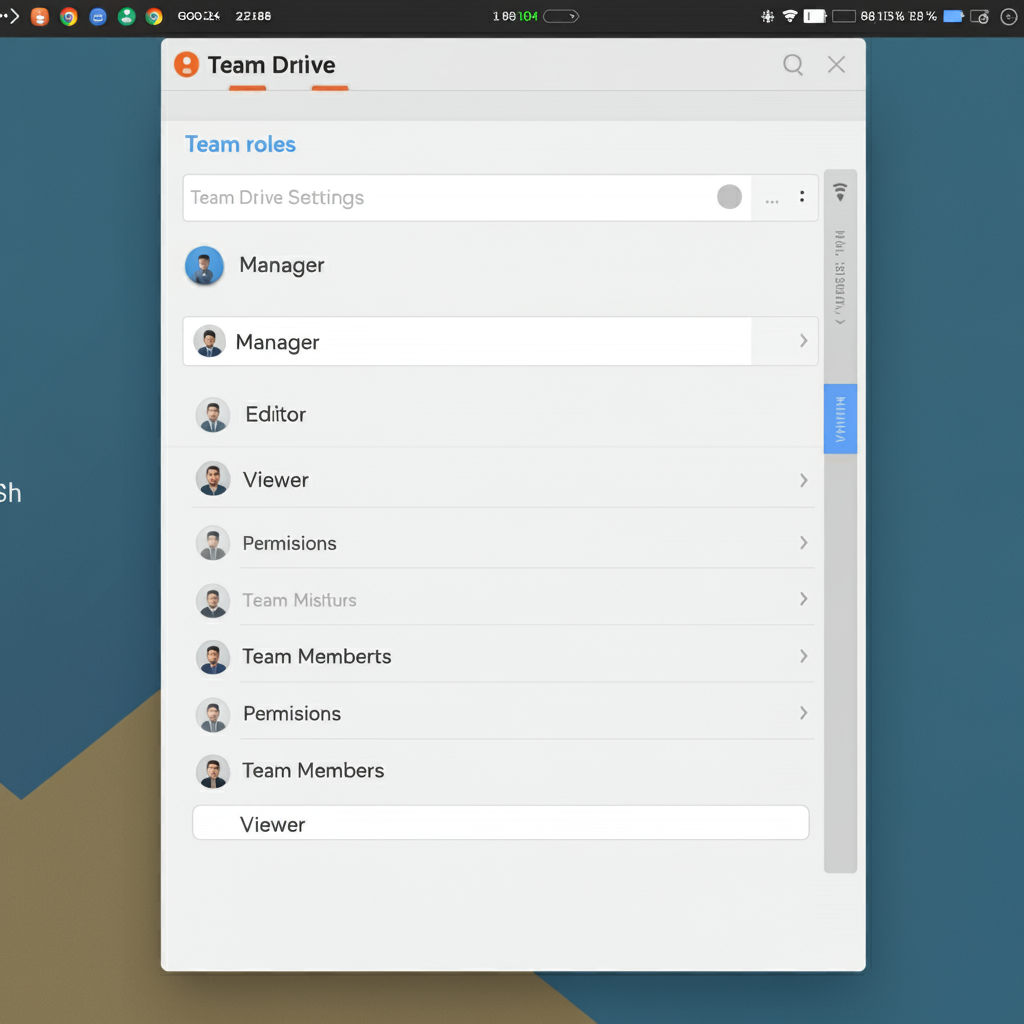 구글 드라이브 팀 드라이브 설정 화면, 팀원 역할 및 권한 설정