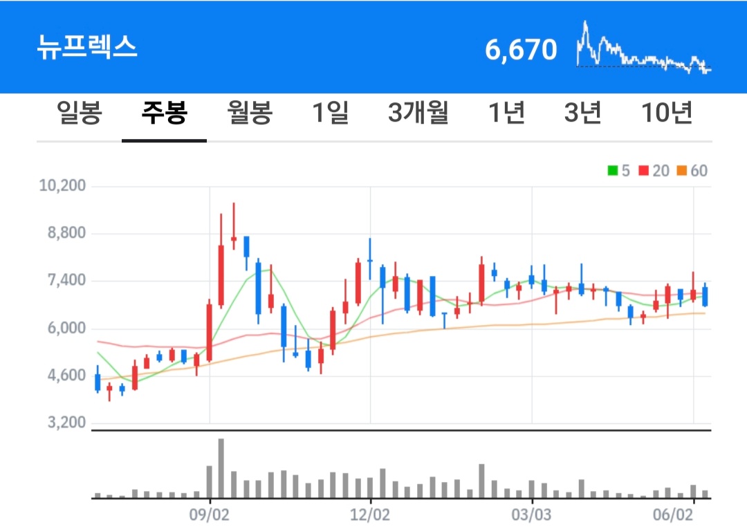 뉴프렉스 주식 차트