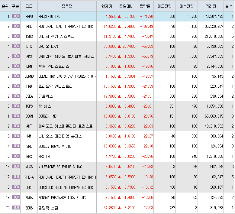  5월3일 미국주식 상승률 상위 종목 TOP 300