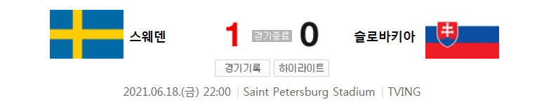  (유로 2020 조별리그 E조) 스웨덴 (1) 대 슬로바키아 (0) 축구 경기 하이라이트