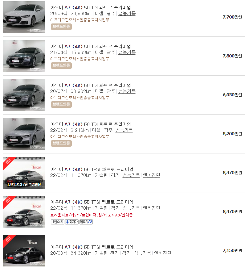 아우디 A7 K4 중고차 매물