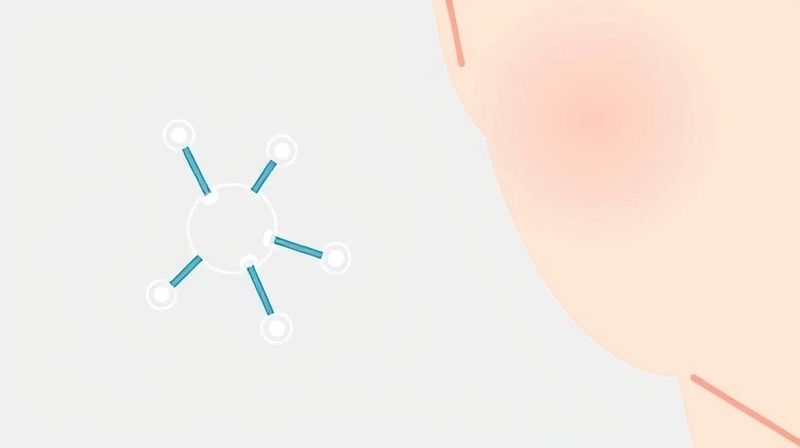 트라넥삼산 분자 구조와 밝고 깨끗한 피부 이미지가 함께 있는 그림
