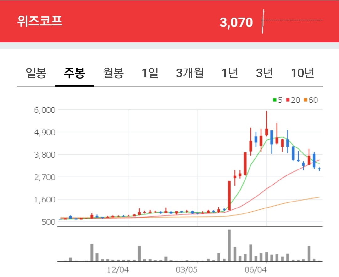 위즈코프 종목 주봉차트