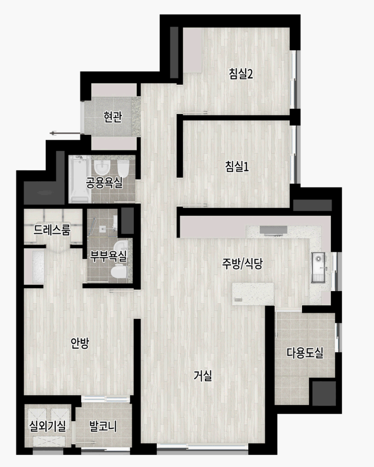 대전 롯대케슬 더퍼스 74B 세대평면도