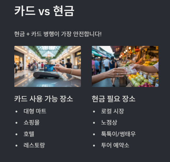 카드와 현금 사용방법