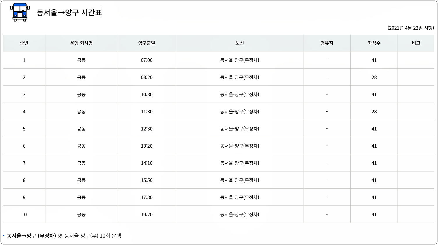 양구-동서울 시간표 2