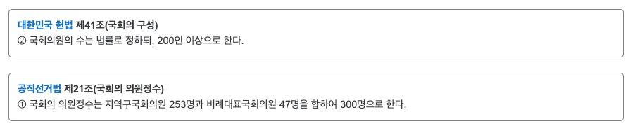 대한민국 국회의원 수의 정의 - 헌법 참조