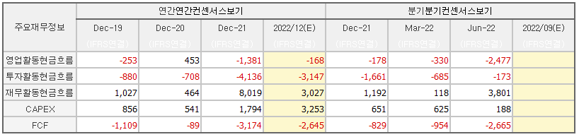 엘앤에프 현금흐름표 요약