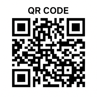 QR CODE’라는 제목 아래, 흑백의 사각형 패턴으로 구성된 QR 코드가 중앙에 배치되어 있으며, 상단과 하단 모서리에 정렬용 대형 사각 마커가 보인다.