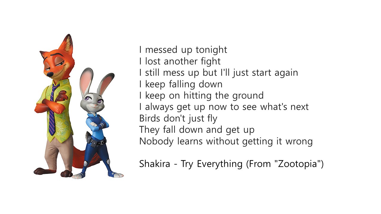  노력, 극복, 도전, 시도, Try에 대한 주토피아(Zootopia) 영어 명곡, 명대사