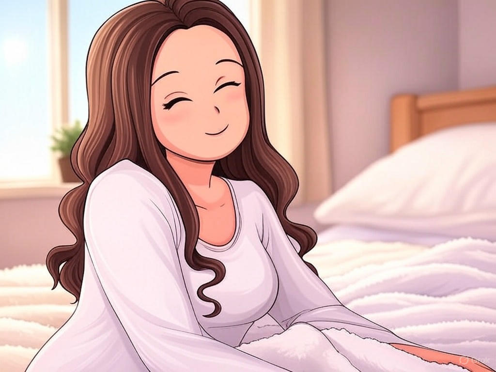 아침에 개운하게 일어난 여성 일러스트