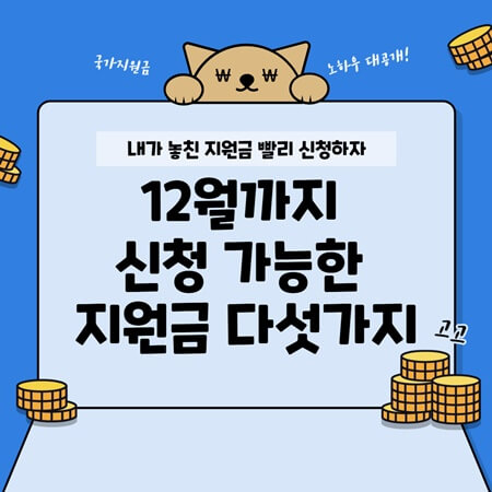  올해 12월까지 신청 가능한 지원금 다섯가지