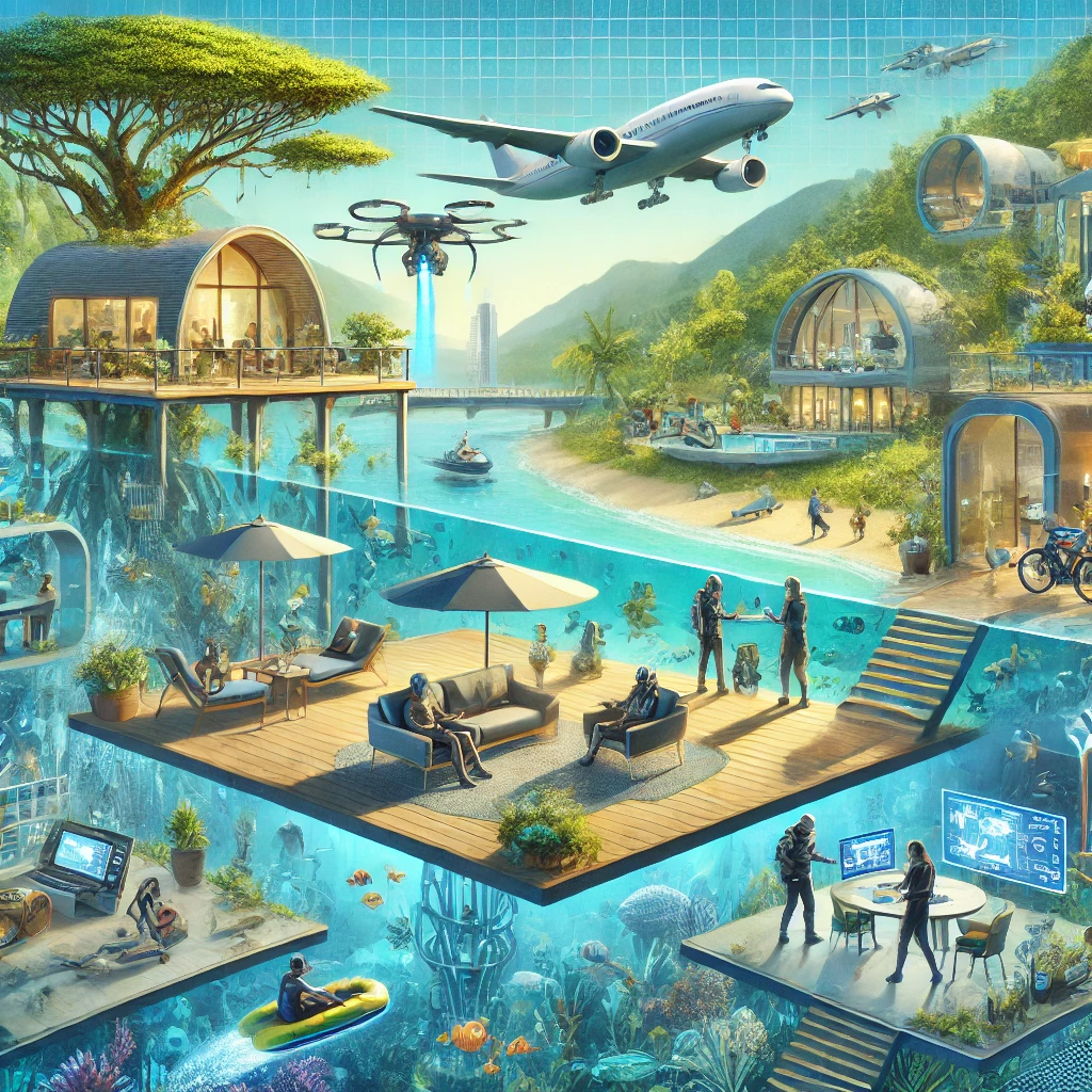2030년의 핫한 여행 트렌드를 주제로 한 이미지