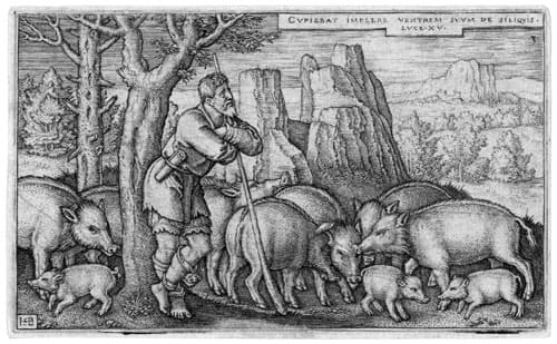 돼지치는 사람으로 조각된 탕자 1538년 (출처-위키백과)