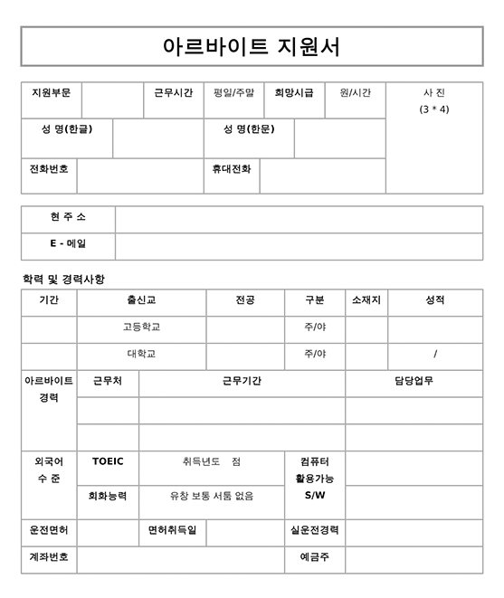 아르바이트 지원서 자기소개서