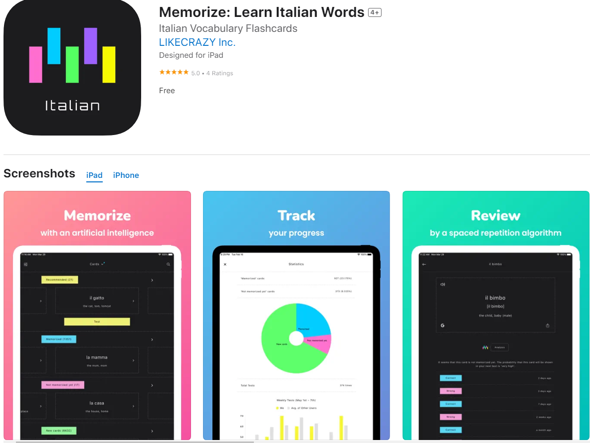 아이폰 이탈리아 단어 암기 앱
