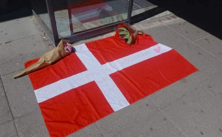 병원 앞 덴마크 국기