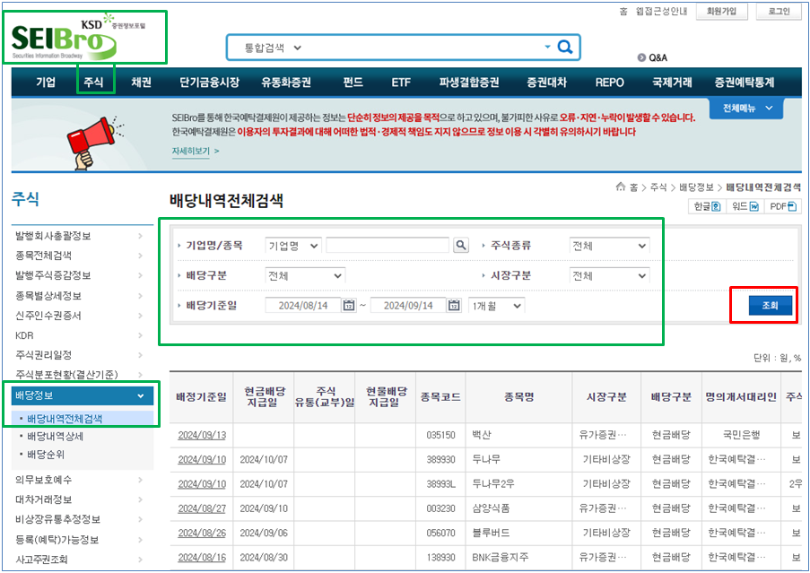 배당금액 및 지급일정 조회하는 방법