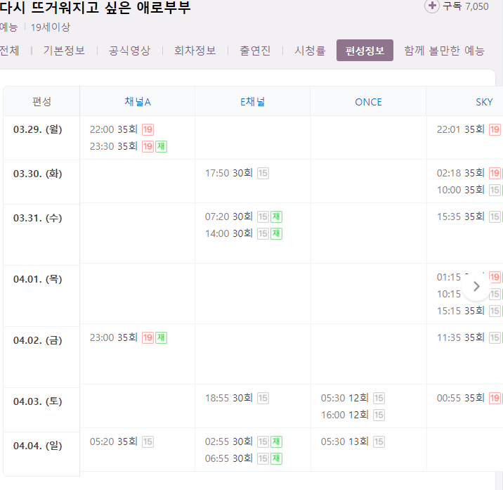 다시 뜨거워지고 싶은 애로부부 35회 재방송 다시보기 편성표 편성정보 채널A, SKY 예능 시간 날짜
