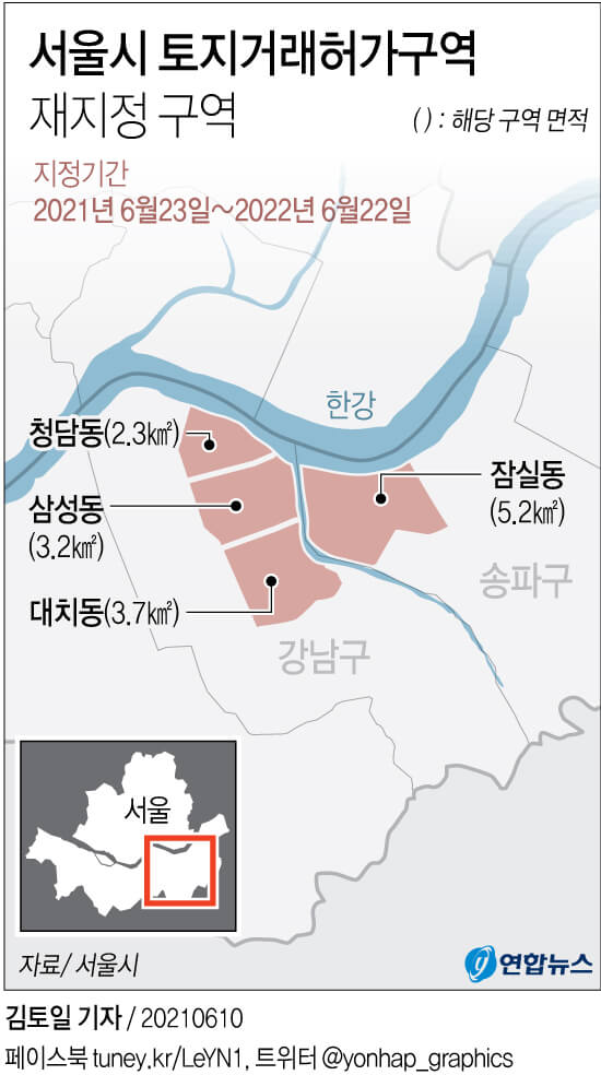  [그래픽] 서울시, 잠실동 그리고 삼성동·청담동·대치동  토지거래허가구역 재지정 ㅣ '누구나 집' 시범사업 부지 선정