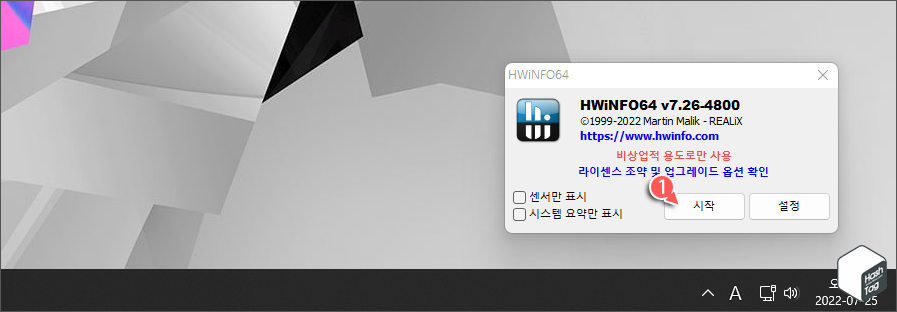 HWiNFO 실행 > 시작