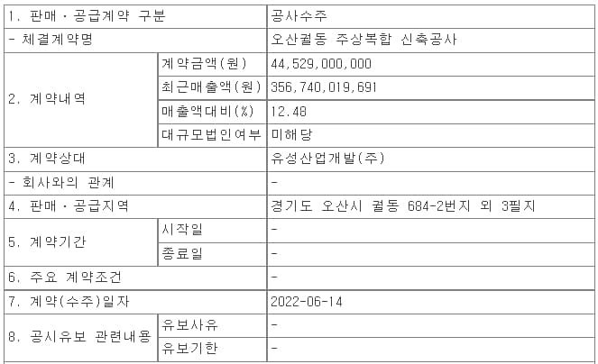 남광토건&#44; 안성시 죽산면 공동주택 신축공사 등 3건 연속 수주