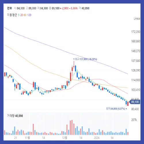 천보 주식 일봉 차트