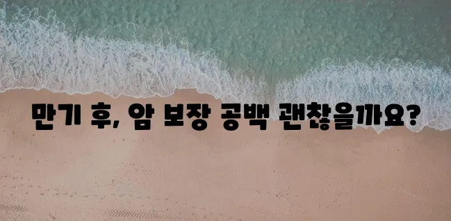 * 암보험 종료 후엔, 전문 보험사를 찾아보는 것이 중요합니다!
* 암보험 만기 후 조치!