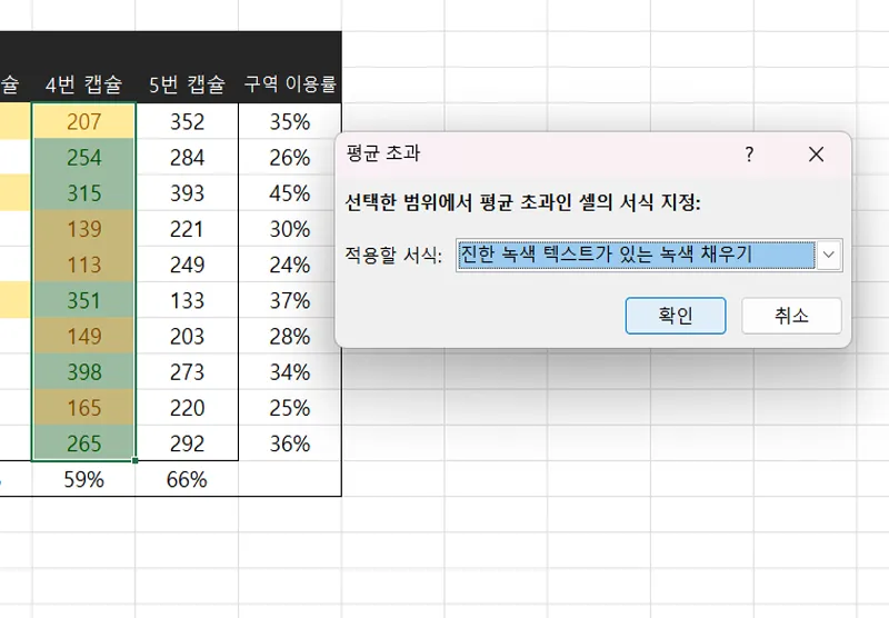 엑셀 조건부 서식 예시13