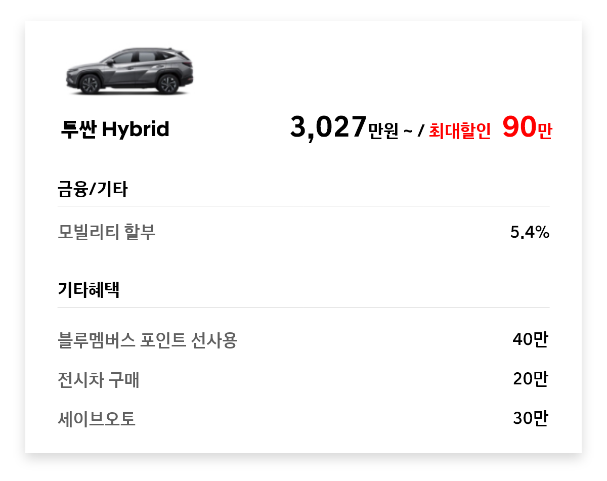 투싼 Hybrid 90만원 최대할인