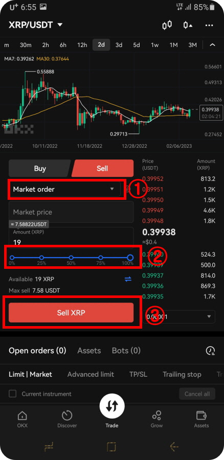 Market-order를-클릭하고-수량을-조절하고-sell-XRP를-클릭