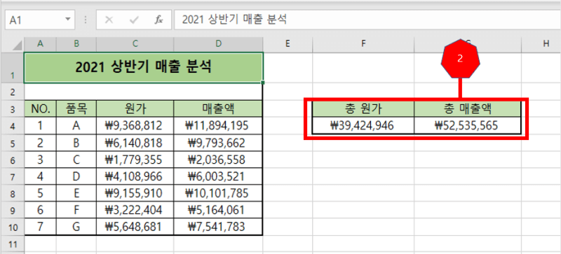 OFFSET 함수 적용된 엑셀 사진