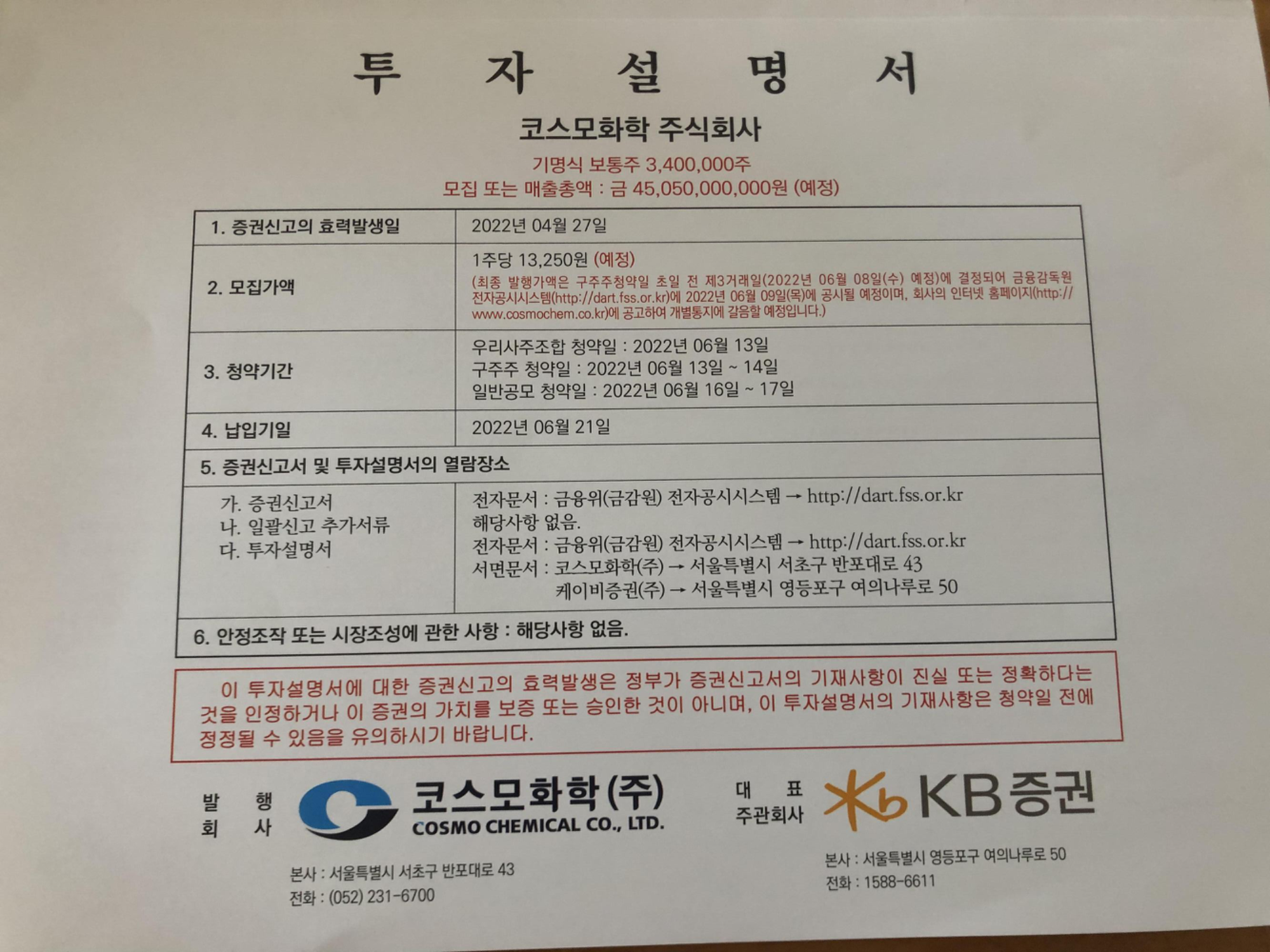  코스모화학 유상증자, 코스모화학29R 정보