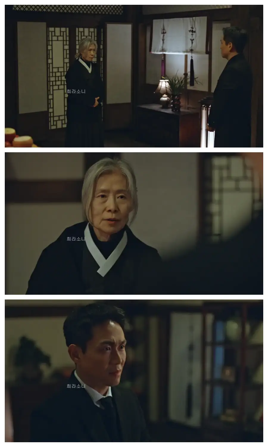 강모의 장례식에 조문을 가 석란과 이야기를 나누는 해상의 모습.
