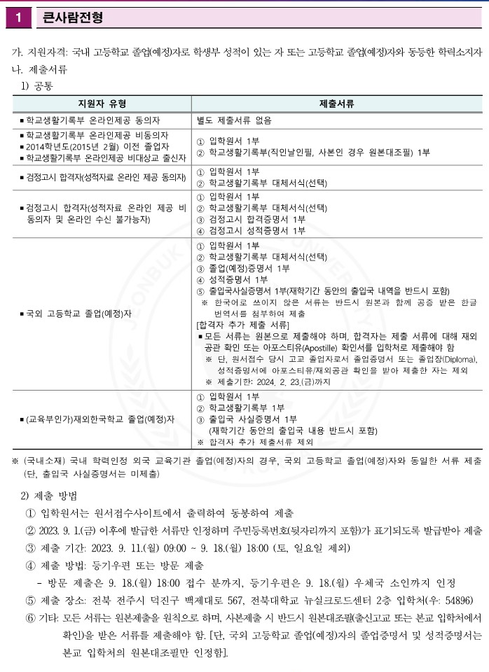 전북대 종합 제출서류 2024 2