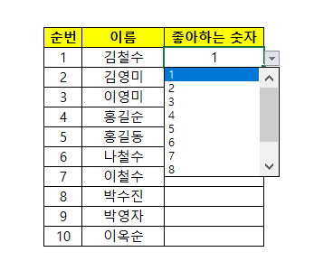 데이터 유효성 검사 적용 결과