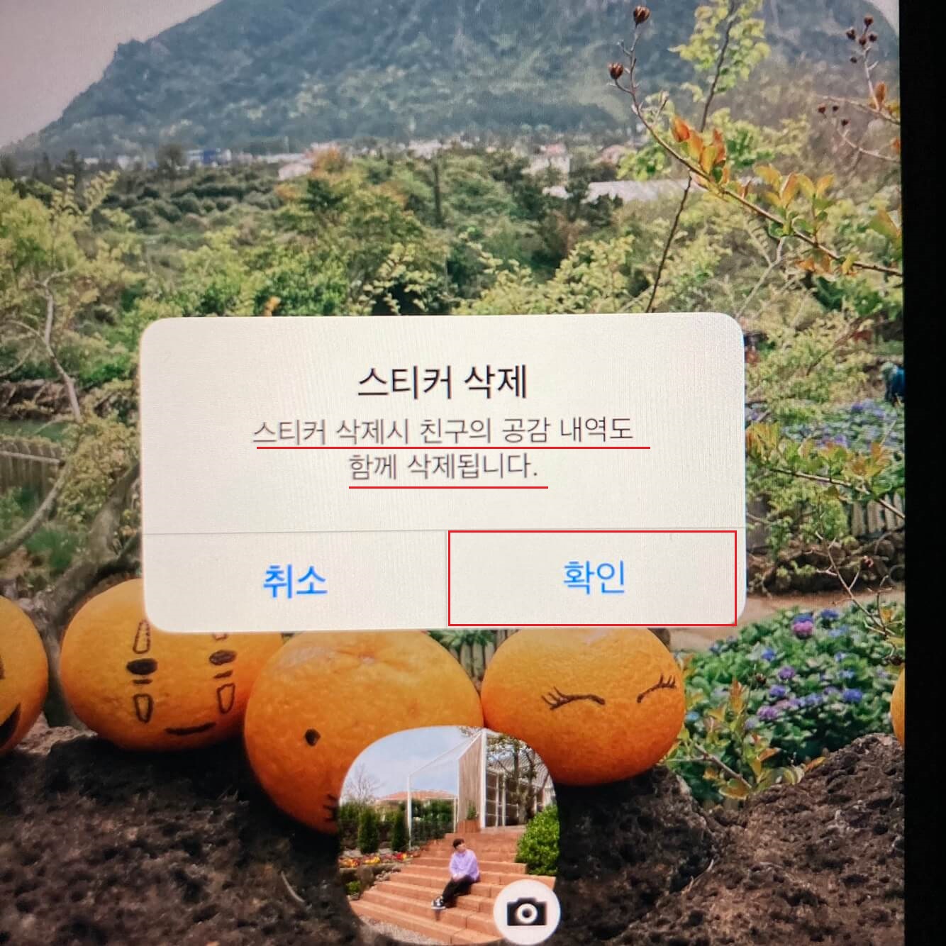 삭제 메시지에 확인 클릭