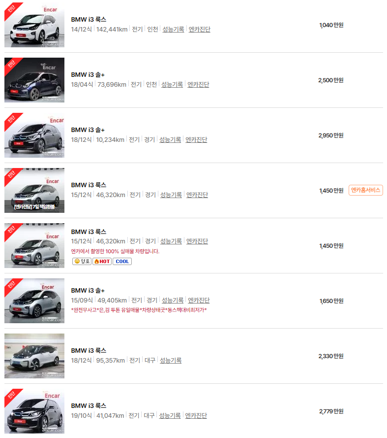 BMW i3(14년~23년식) 중고차 가격