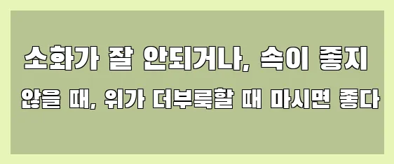  소화가 잘 안되거나, 속이 좋지 않을 때, 위가 더부룩할 때 마시면 좋다