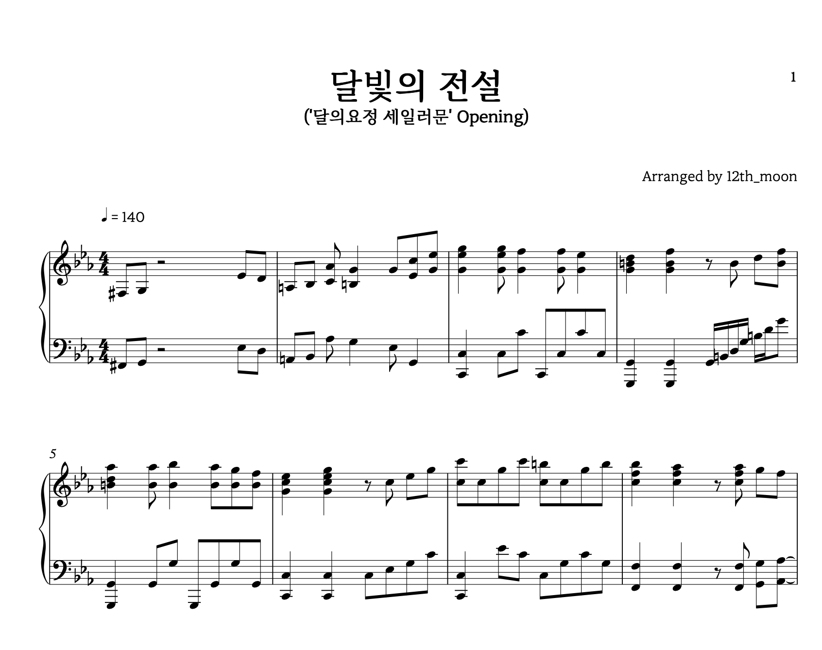 美少女戦士セーラームーン Sailor Moon ムーンライト伝説 Moonlight Densetsu Piano Cover Sheet Music