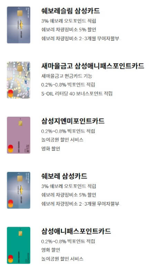 이월드 삼성카드 제휴 목록