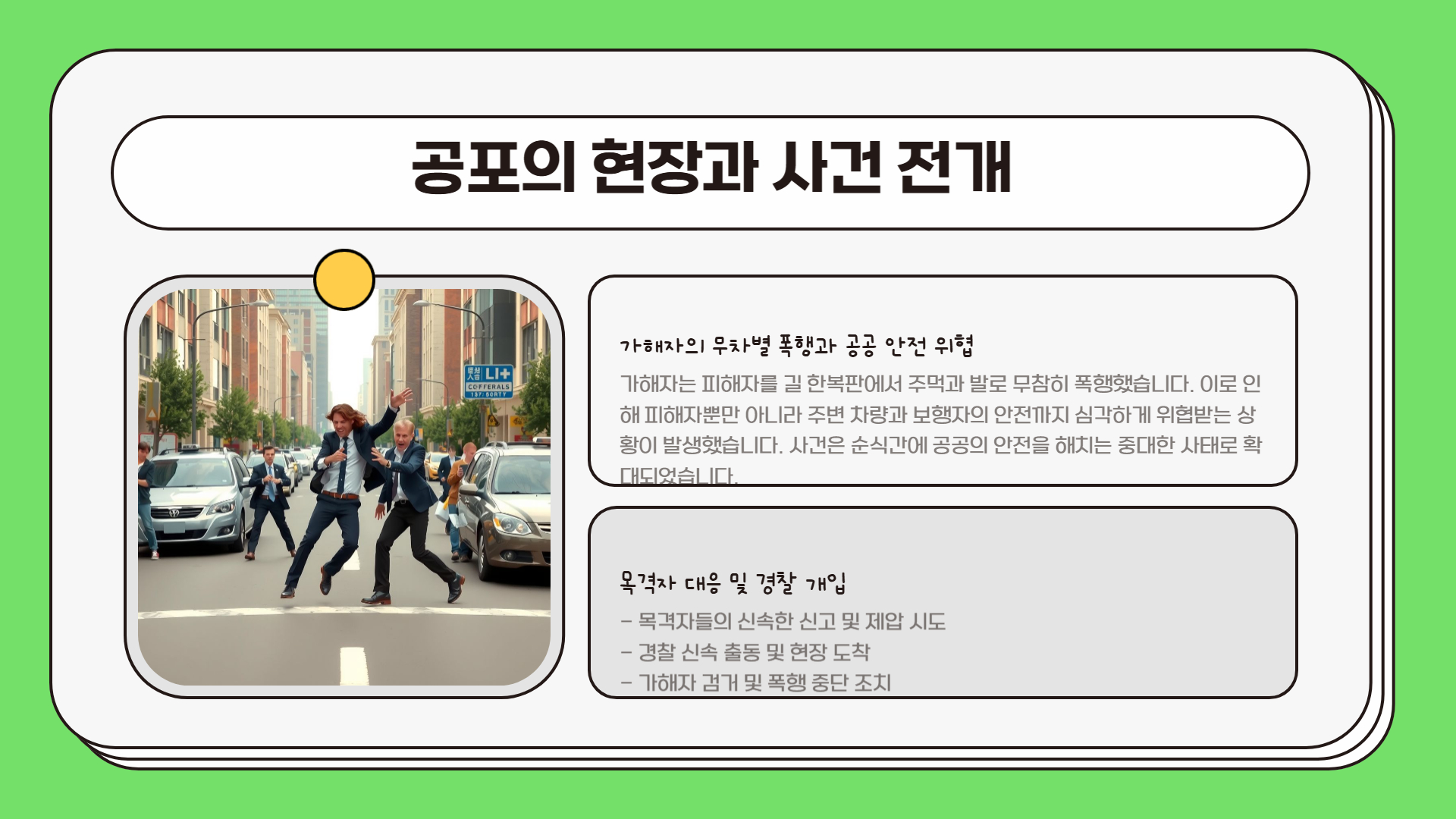 공포의 현장, 제압과 도주
