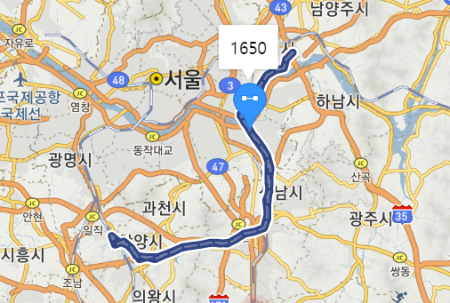  [직행] 1650번버스 노선, 시간표 : 구리, 잠실역, 가락시장역, 안양역, 범계역