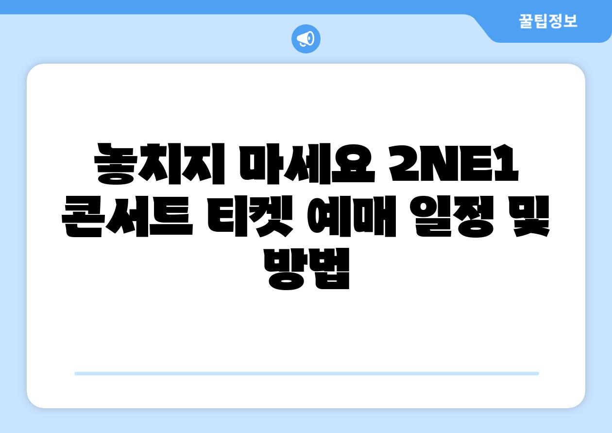 놓치지 마세요 2NE1 콘서트 티켓 예매 일정 및 방법