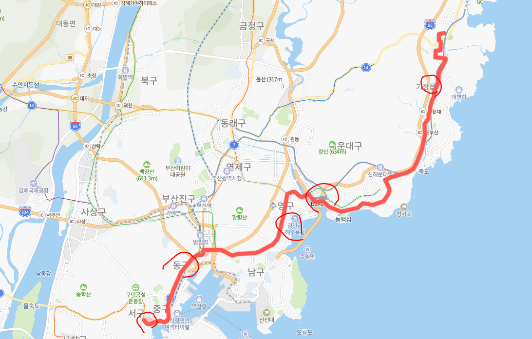  [급행] 부산 1003번버스 노선, 시간표 : 기장, 송정해수욕장 ,해운대백병원, 부산역, 자갈치, 부산대병원