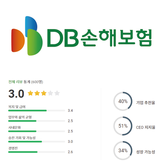 DB손해보험 로고 및 기업 평점