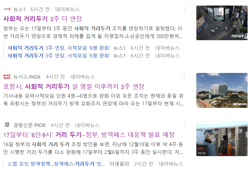  사회적 거리두기 3주 연장 / 사회적거리두기 개편안 ( 1월 17일 ~ 2월 6일 )