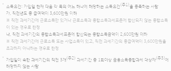 청년 희망 적금 소득 요건