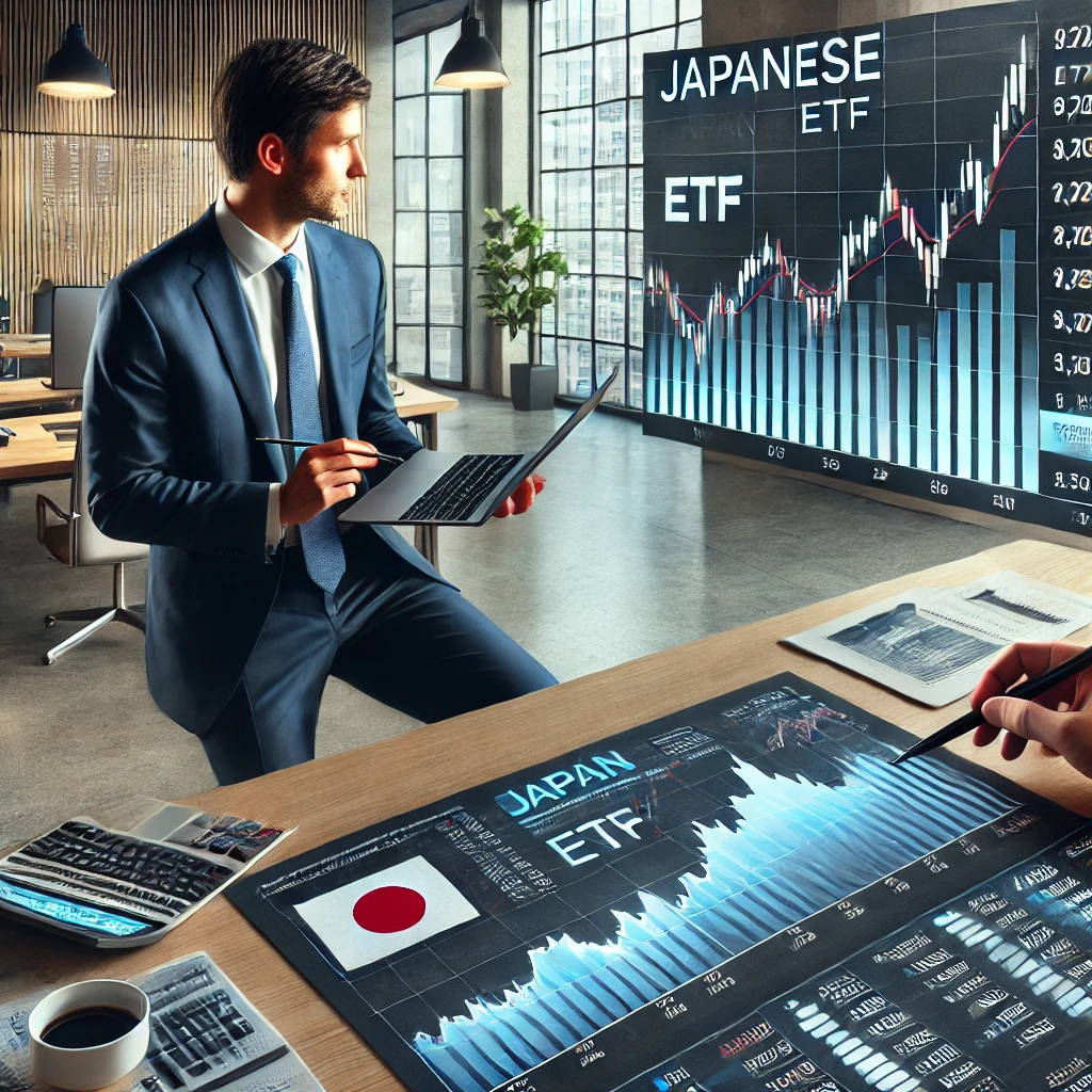 일본 ETF 투자 분석 중인 비즈니스맨
